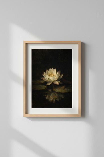 Oil Painting Lotus Wall Art Print | Living Room Decor | Moody Aesthetic Poster