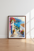 Mediterranean Village Watercolor Print | Coastal Wall Art | Blue Greece Poster