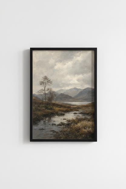 Highland Mountain Landscape | Vintage Oil Painting, Moody Nature Wall Art