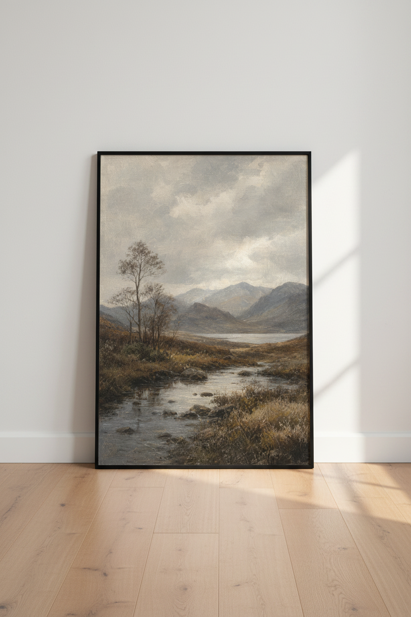 Highland Mountain Landscape | Vintage Oil Painting, Moody Nature Wall Art