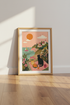 Black Cat Coastal Picnic Art | Pastel Boho Mediterranean Poster, Living Room Decor