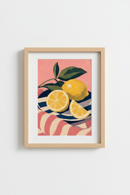 Lemon Kitchen Wall Art | Mediterranean Citrus Print, Pink Boho Foodie Poster