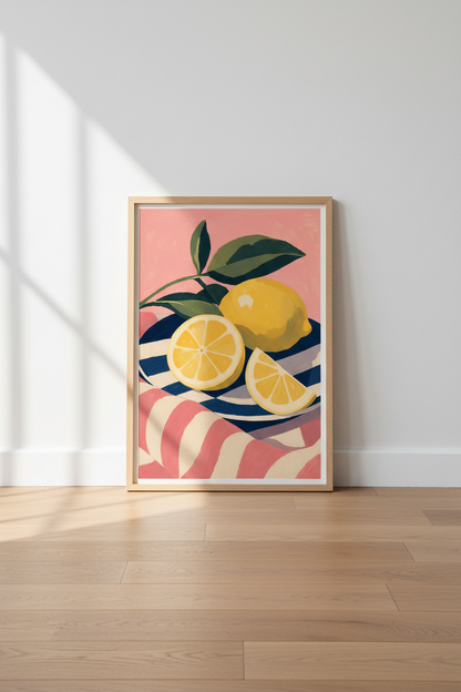 Lemon Kitchen Wall Art | Mediterranean Citrus Print, Pink Boho Foodie Poster
