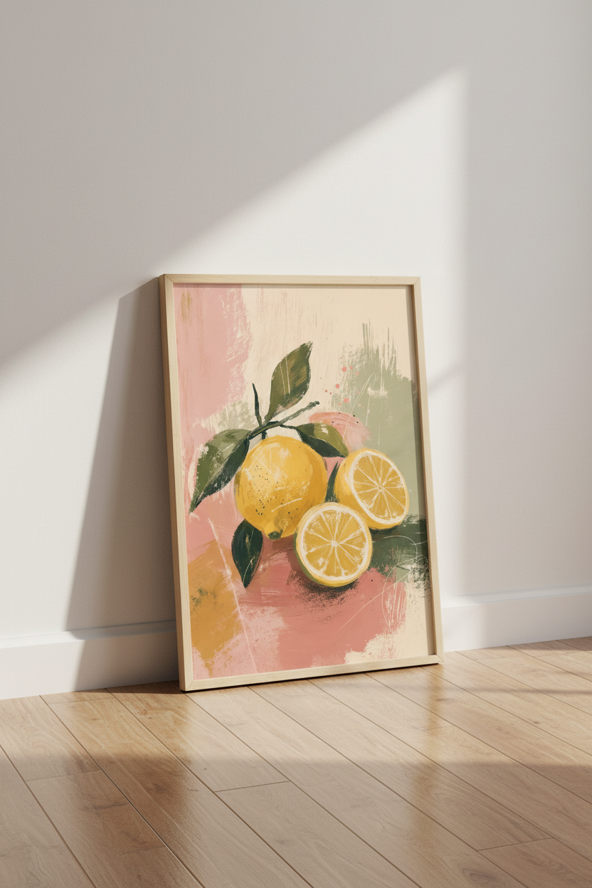 Lemon Fruit Abstract Art Print | Kitchen Wall Decor | Mediterranean Poster