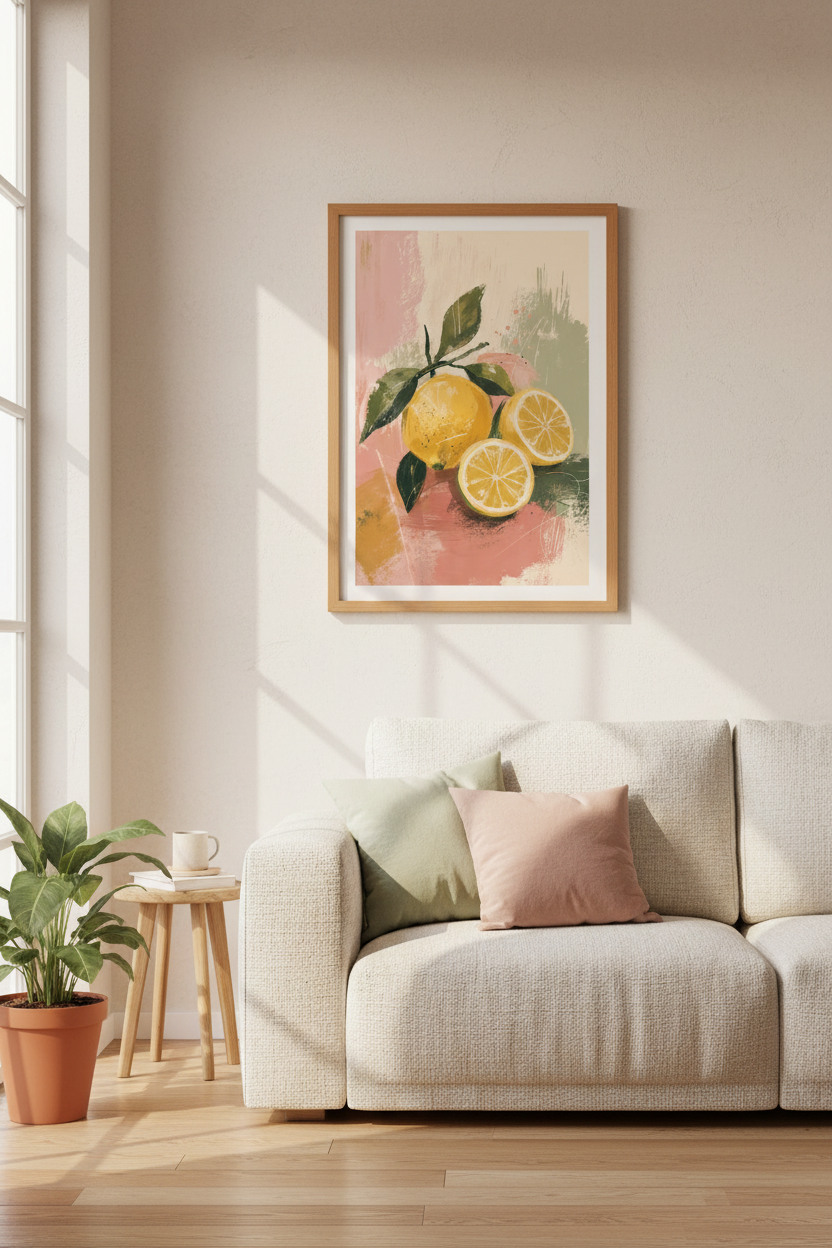 Lemon Fruit Abstract Art Print | Kitchen Wall Decor | Mediterranean Poster