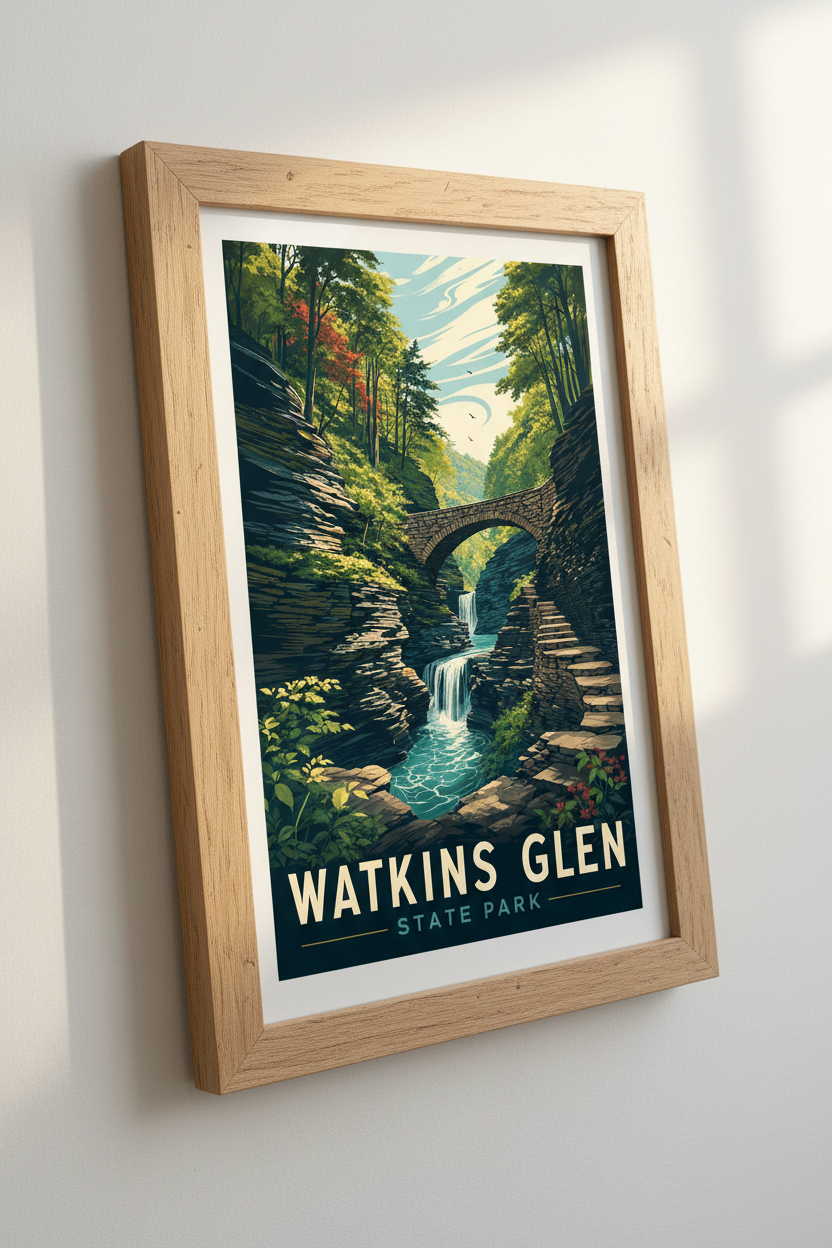Watkins Glen State Park Poster | Vintage Waterfall Wall Art, Nature Lover Gift