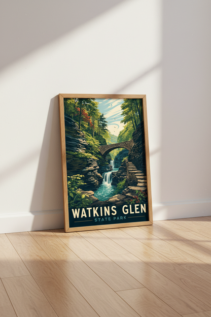 Watkins Glen State Park Poster | Vintage Waterfall Wall Art, Nature Lover Gift