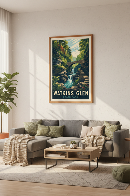 Watkins Glen State Park Poster | Vintage Waterfall Wall Art, Nature Lover Gift