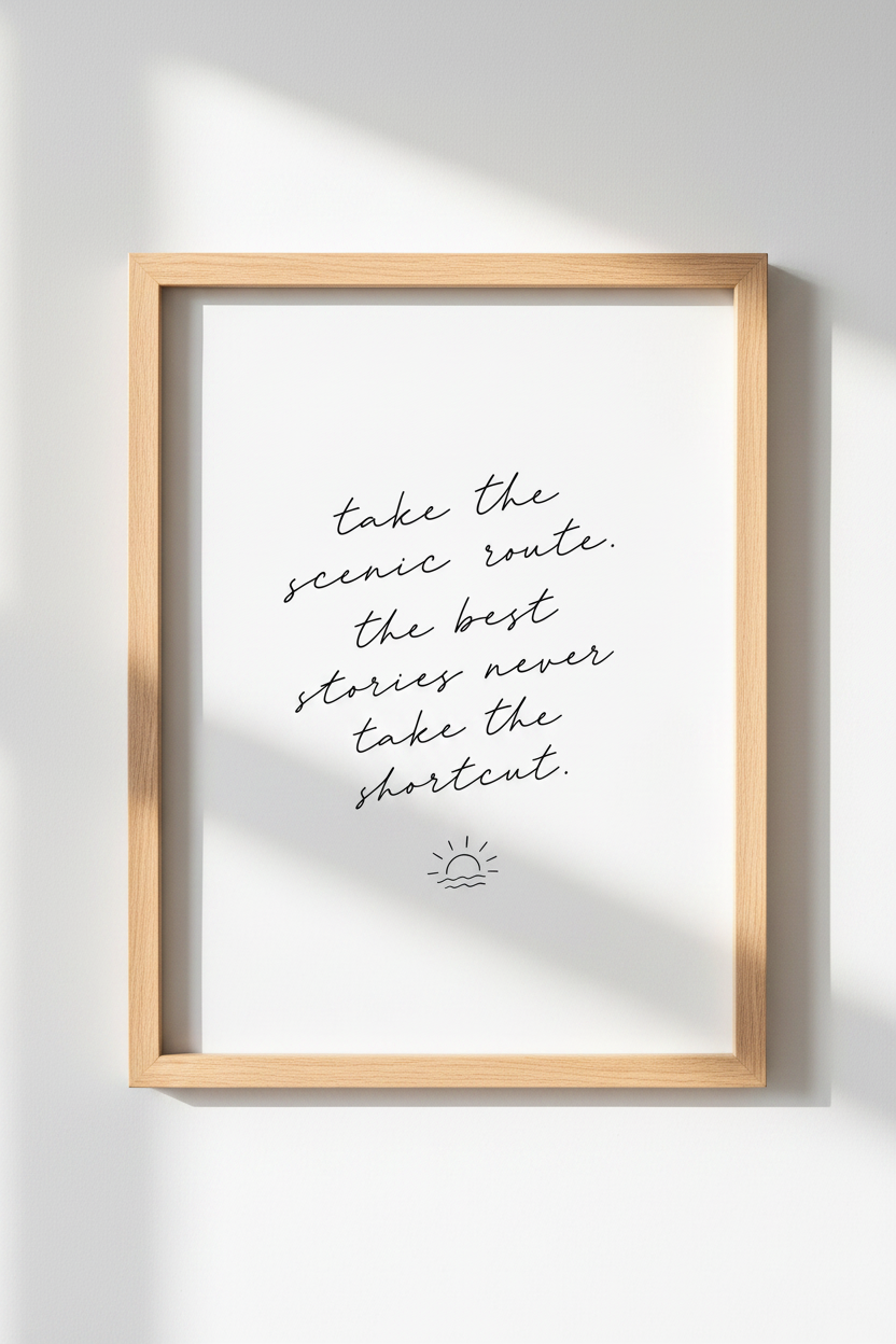 Take the Scenic Route Quote Art | Minimalist Black &amp; White Poster | Office Decor