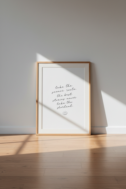 Take the Scenic Route Quote Art | Minimalist Black &amp; White Poster | Office Decor