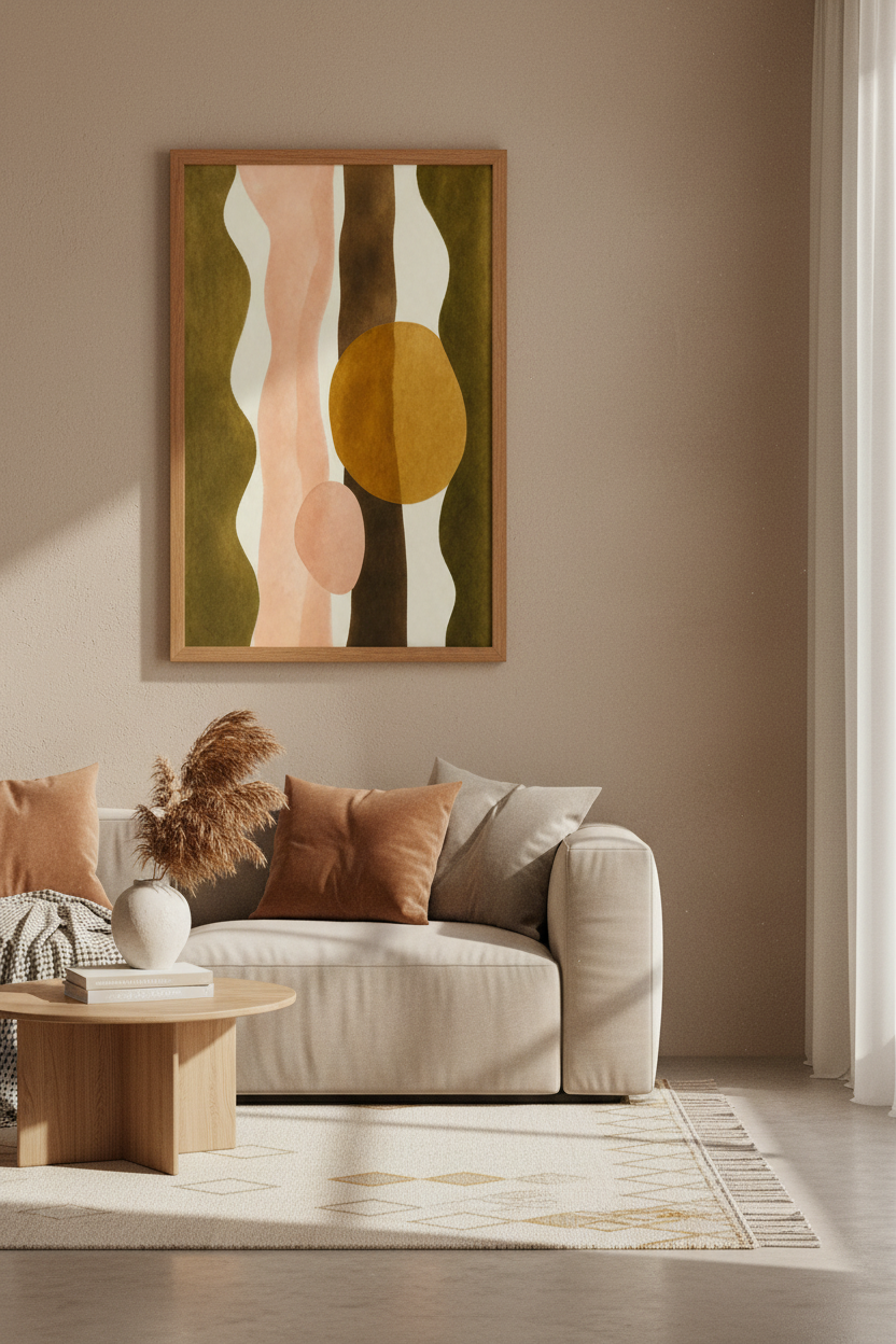 Abstract Organic Shapes Print | Earthy Olive &amp; Terracotta, Minimalist Living Room Art