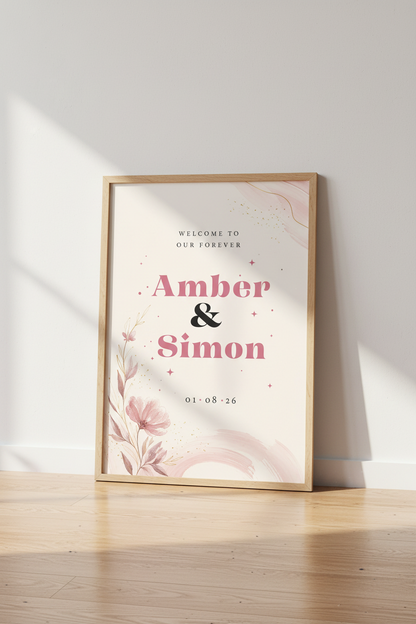 Custom Wedding Welcome Sign | Blush Floral Poster, Romantic Bridal Shower Decor