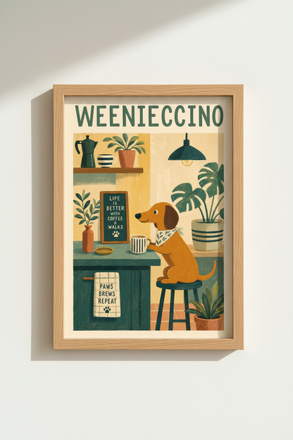 Weenie Dog Art Print | Funny Dachshund Coffee Poster, Cute Kitchen Decor