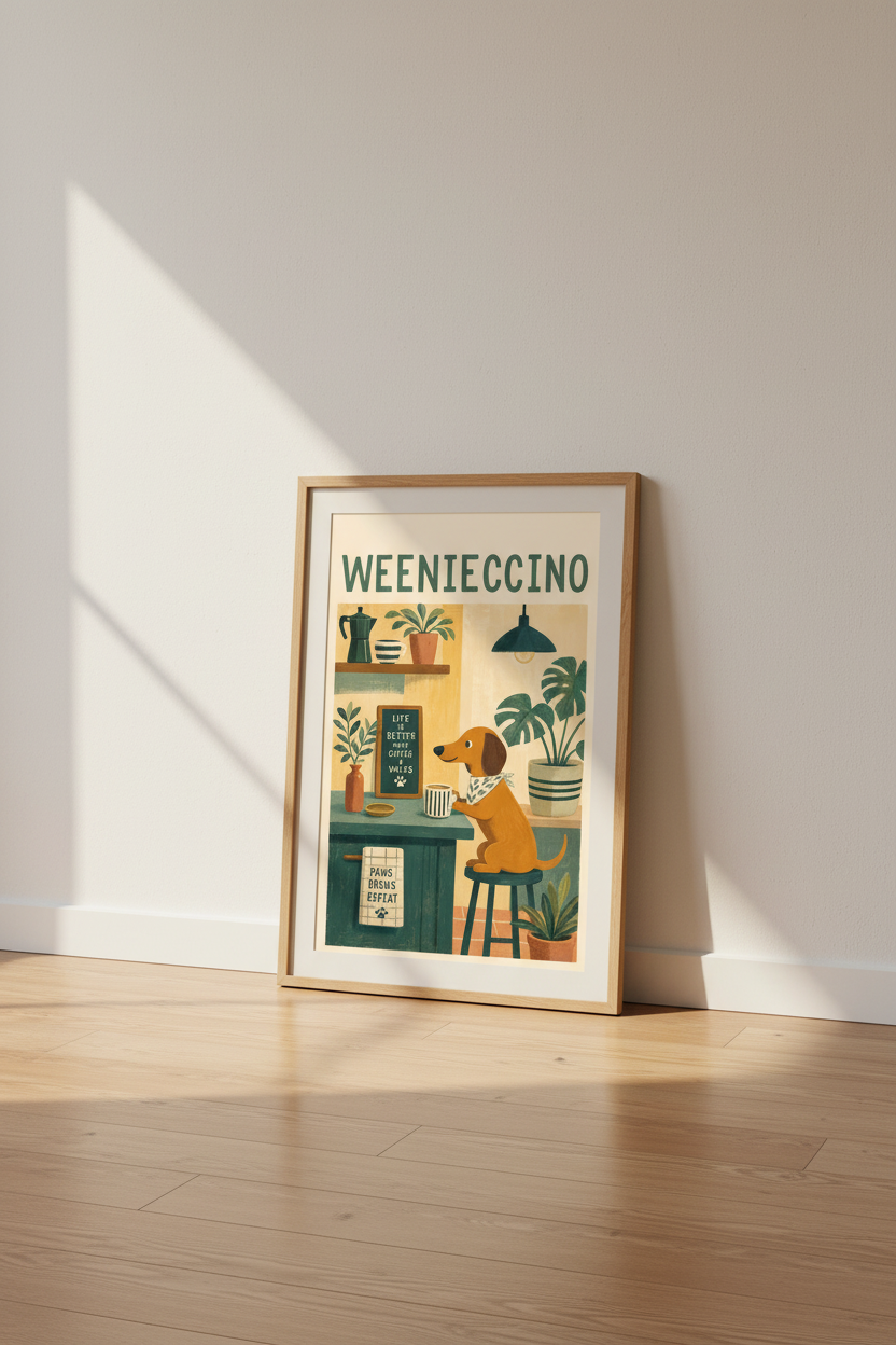 Weenie Dog Art Print | Funny Dachshund Coffee Poster, Cute Kitchen Decor