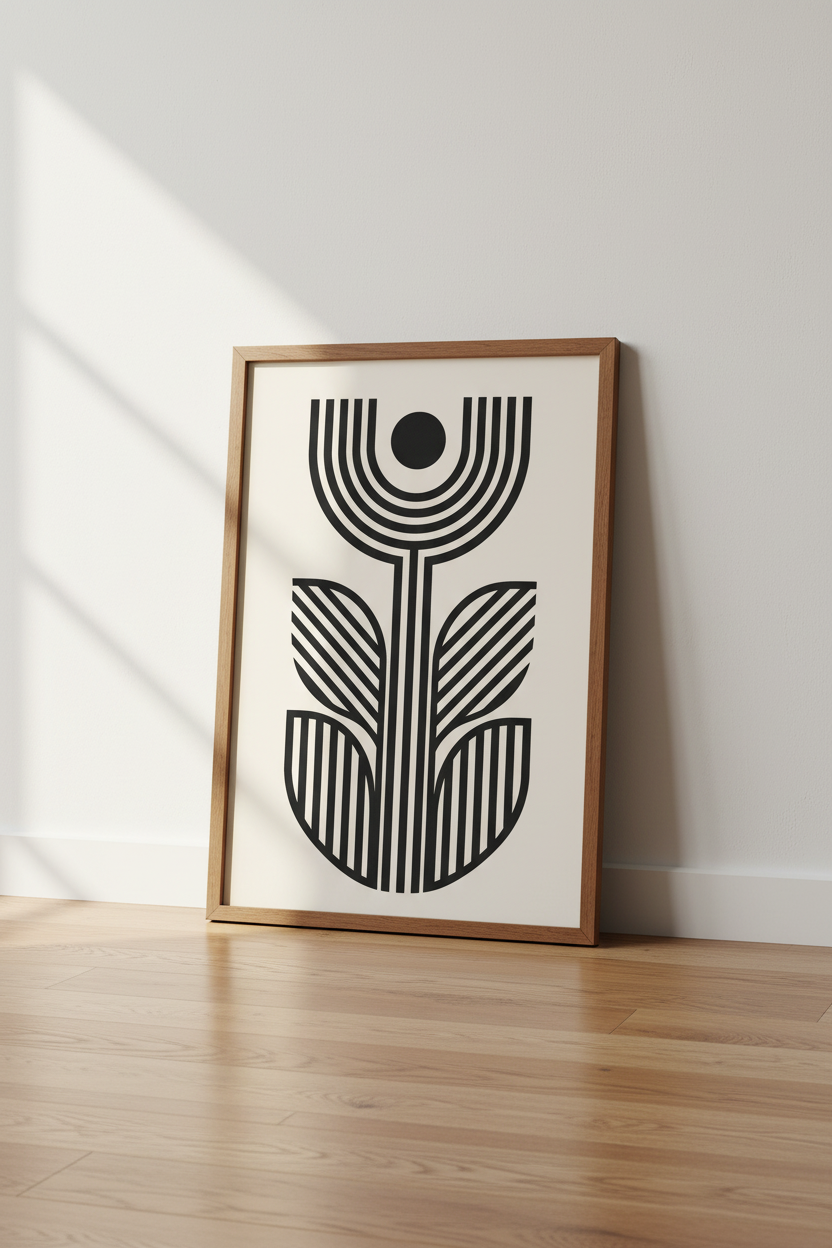 Abstract Geometric Floral Wall Art | Mid Century Modern Print, Minimalist Room Decor