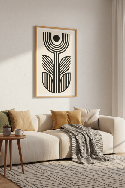 Abstract Geometric Floral Wall Art | Mid Century Modern Print, Minimalist Room Decor