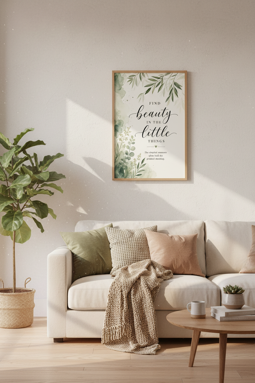 Find Beauty in the Little Things Wall Art | Sage Green Leaf Print | Boho Poster