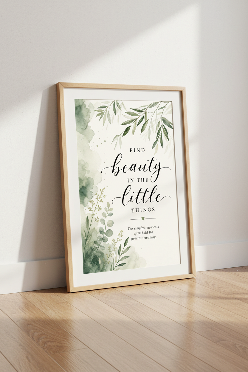 Find Beauty in the Little Things Wall Art | Sage Green Leaf Print | Boho Poster