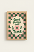 Retro Preppy Wall Art Print | Pink Green Daisy Poster | Trendy Checkered Room Decor