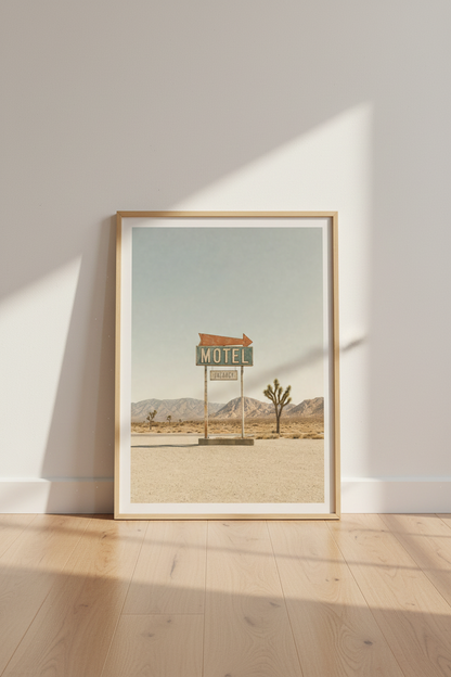 Vintage Motel Sign | Desert Landscape Wall Art, Joshua Tree Retro Poster Print