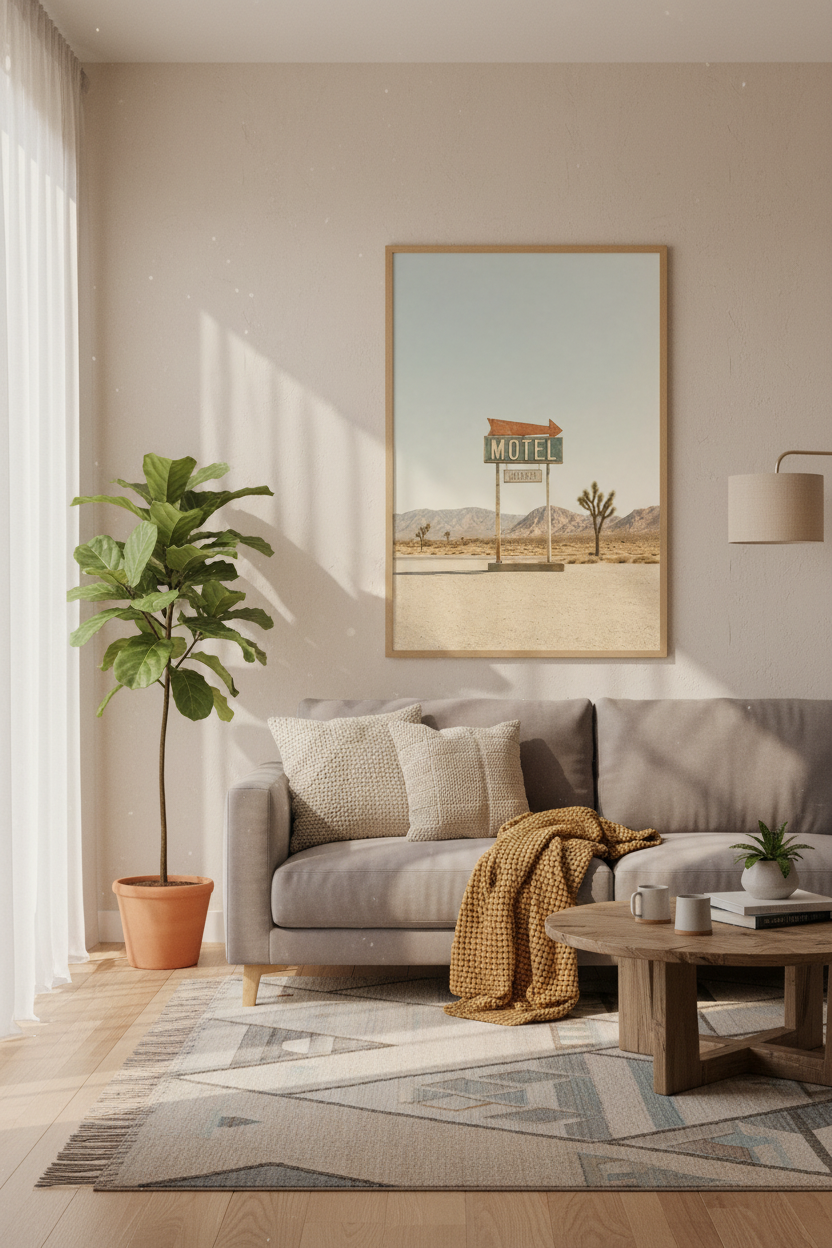 Vintage Motel Sign | Desert Landscape Wall Art, Joshua Tree Retro Poster Print