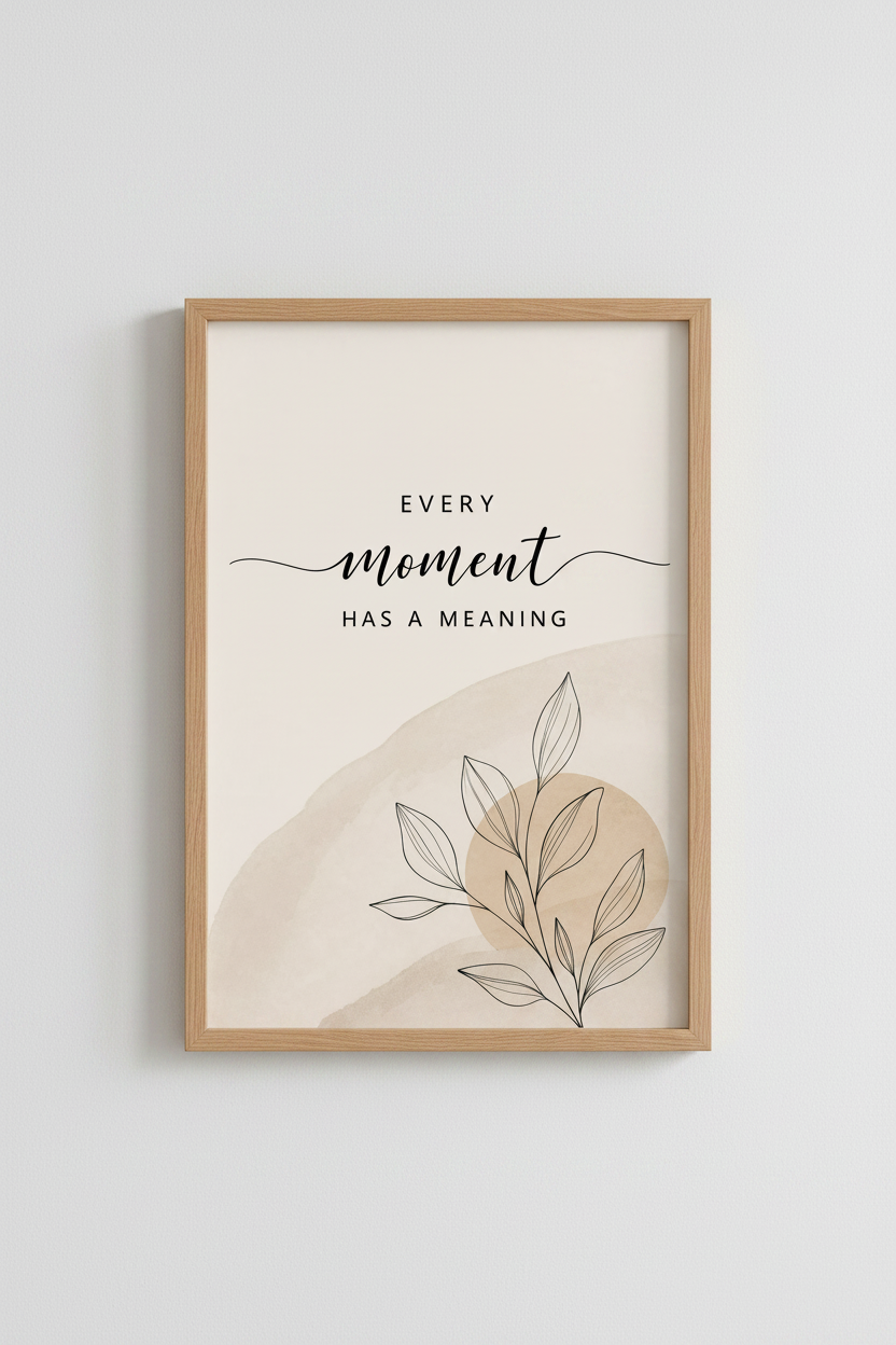 Inspirational Quote | Boho Botanical Beige Line Art, Modern Minimalist Wall Decor