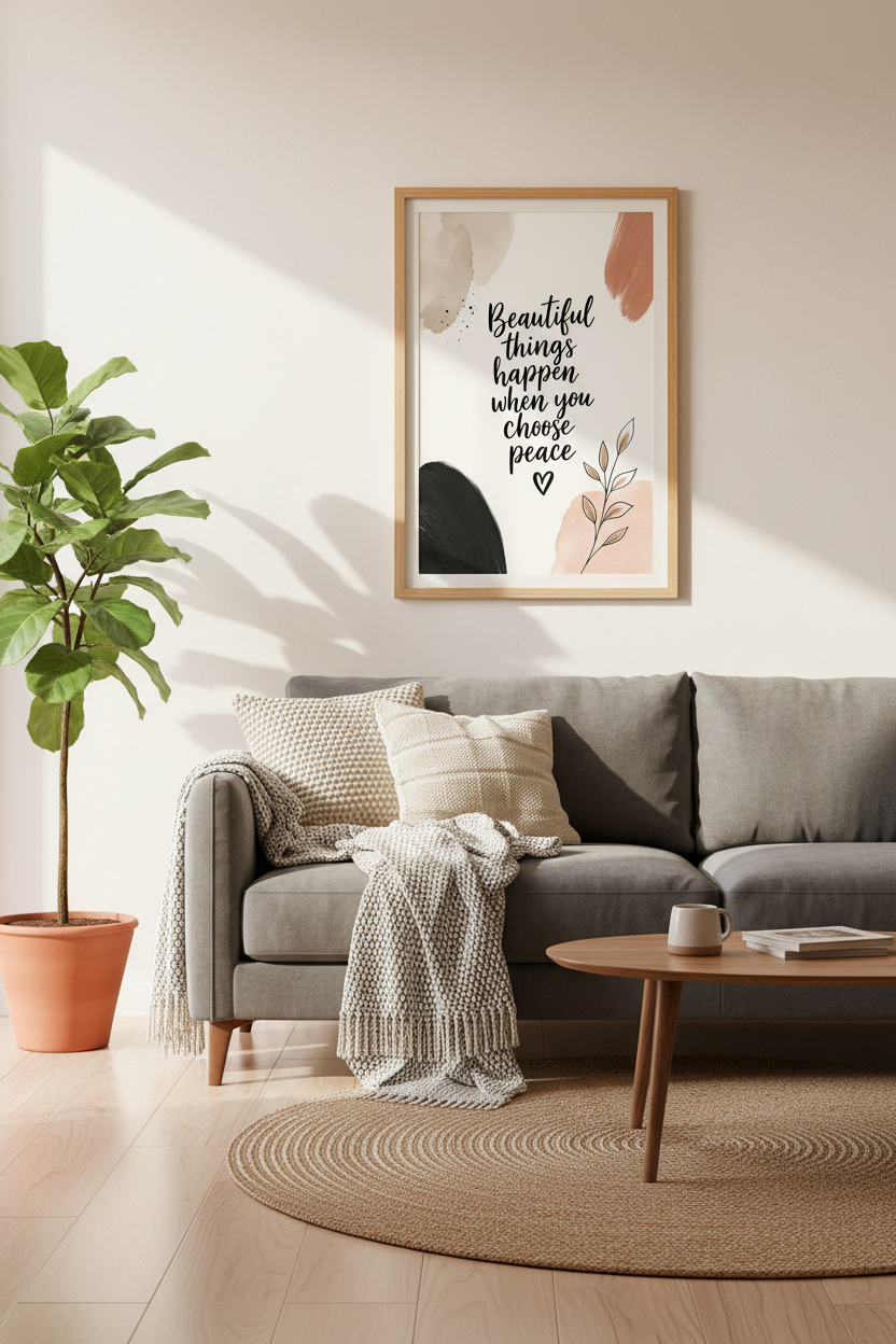 Choose Peace Quote Wall Art Print | Boho Bedroom Decor | Abstract Earth Tone Poster