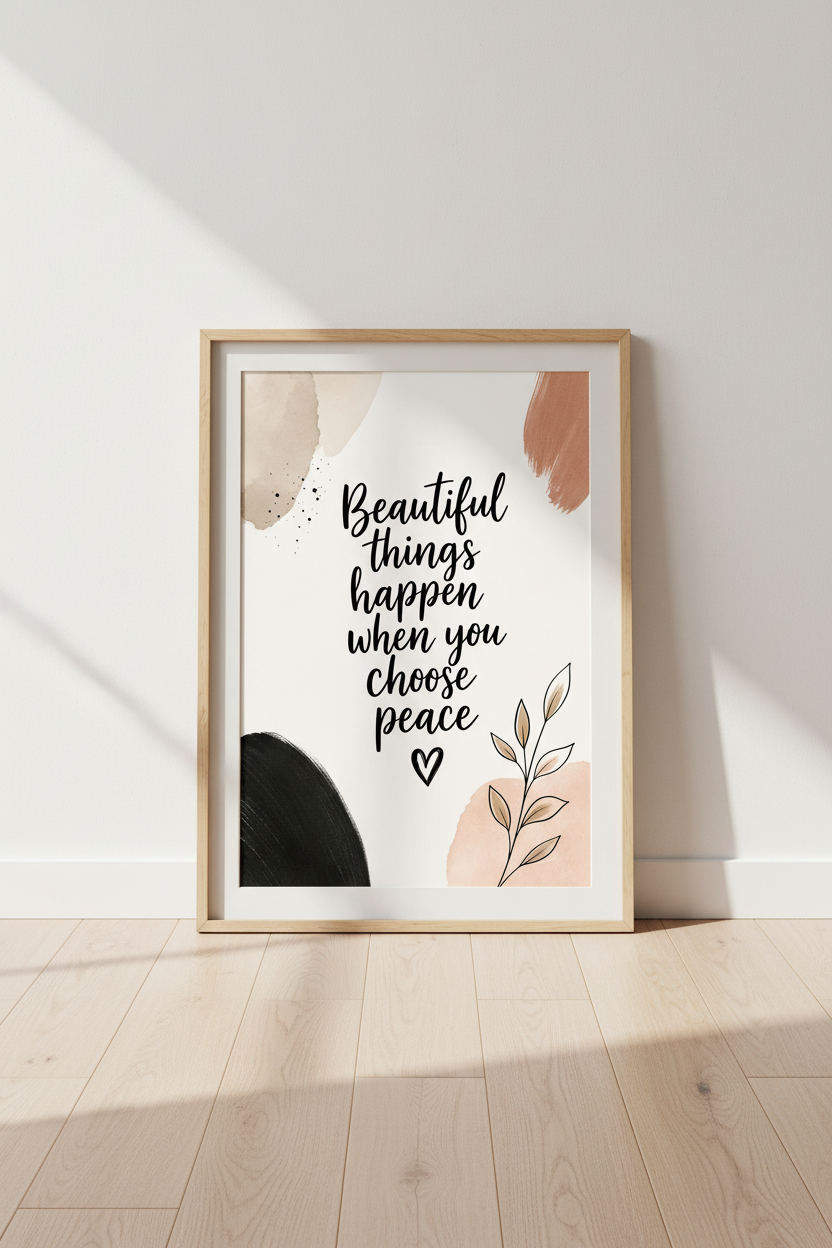 Choose Peace Quote Wall Art Print | Boho Bedroom Decor | Abstract Earth Tone Poster