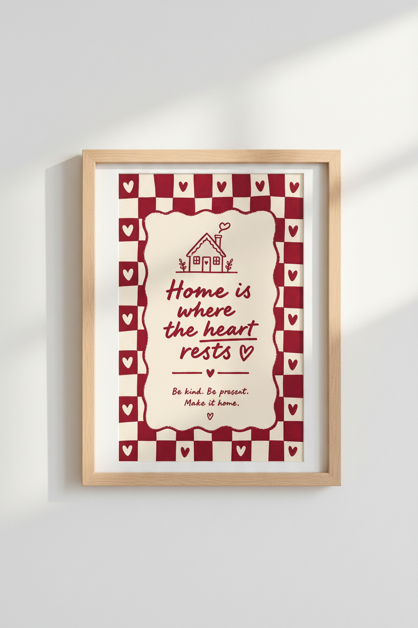 home decor print | Whimsical Heart House Wall Art Print | Living Room Decor | Cozy Poster