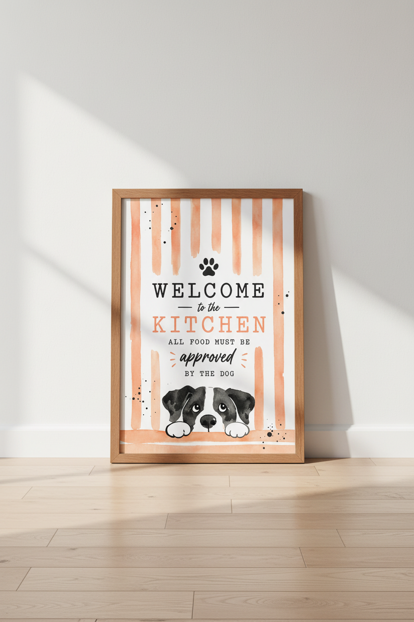 Funny Dog Kitchen Wall Art | Peach Watercolor Poster, Dog Mom Decor