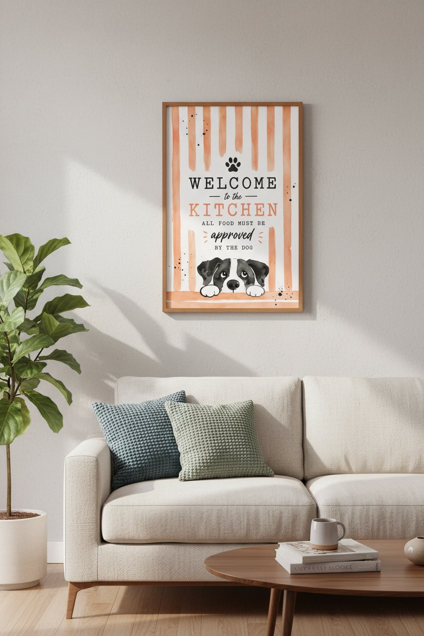 Funny Dog Kitchen Wall Art | Peach Watercolor Poster, Dog Mom Decor