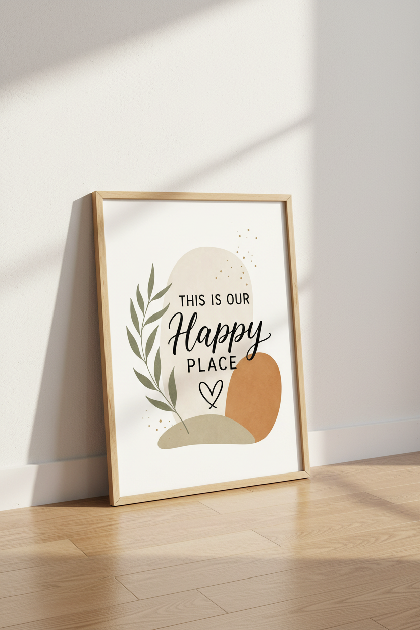 This Is Our Happy Place Wall Art | Neutral Boho Decor | Terracotta Poster
