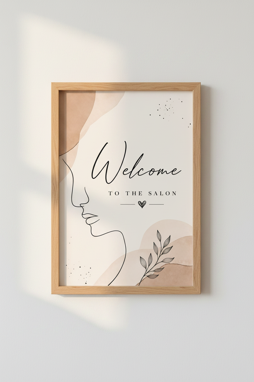 Welcome to the Salon Wall Art | Neutral Boho Line Art Decor | Beauty Poster