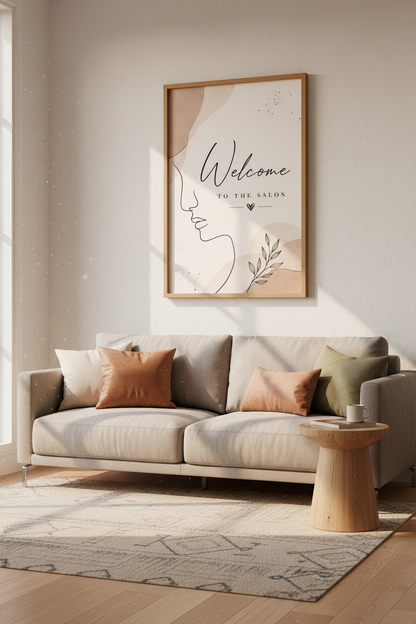 Welcome to the Salon Wall Art | Neutral Boho Line Art Decor | Beauty Poster