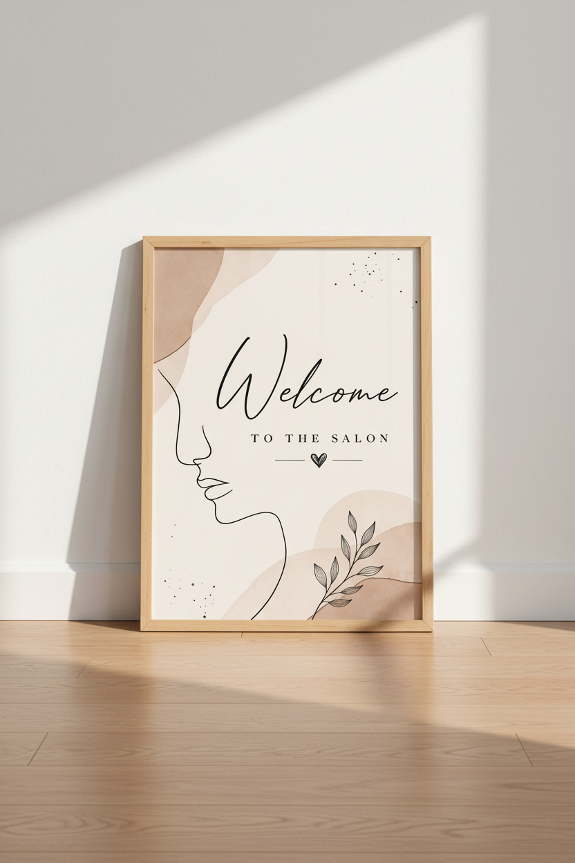 Welcome to the Salon Wall Art | Neutral Boho Line Art Decor | Beauty Poster