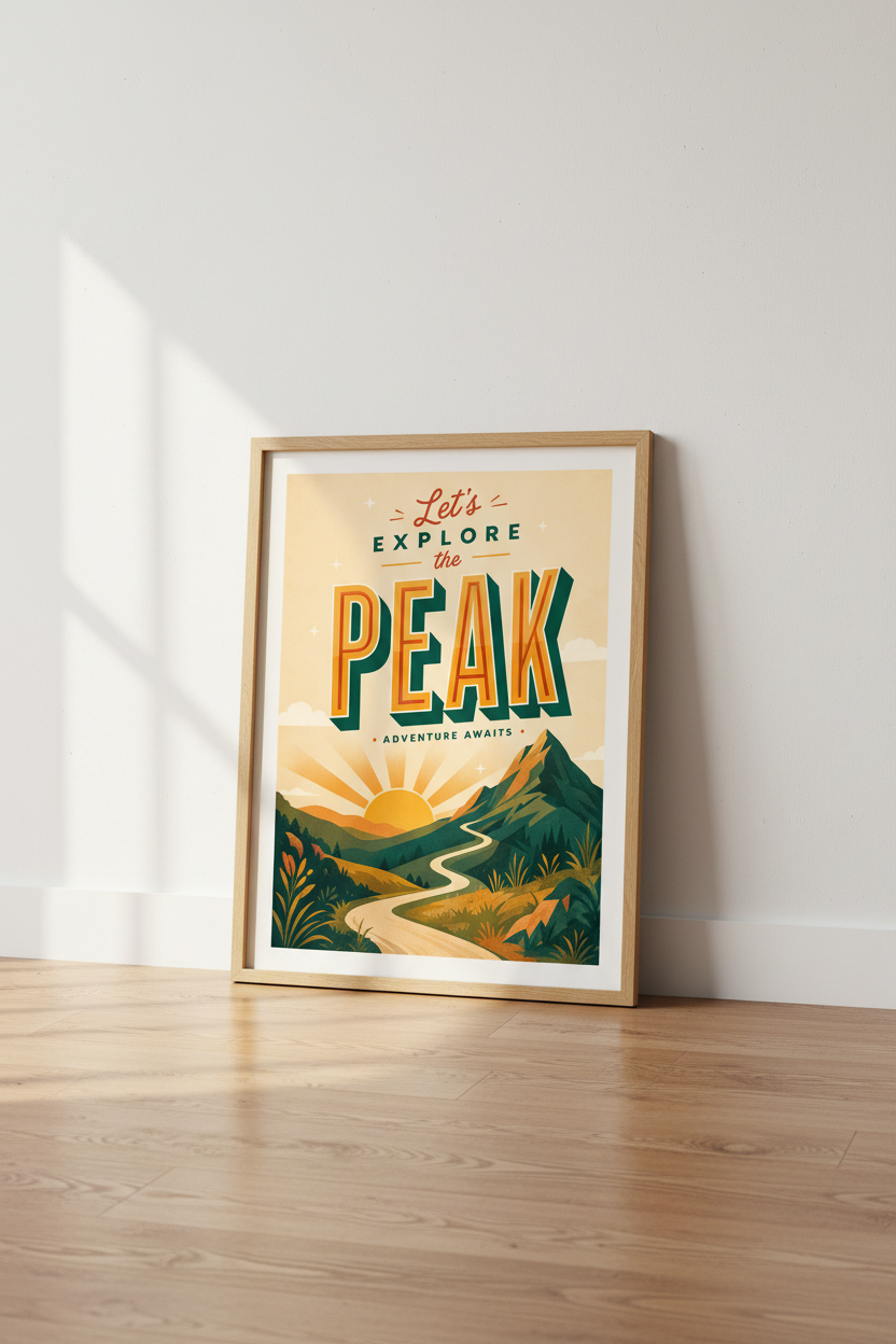 Explore the Peak Mountain Wall Art | Retro Adventure Poster, Cabin Decor