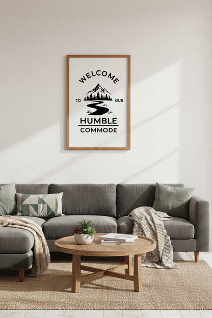 Funny Bathroom Wall Art | Rustic Mountain Poster, Black and White Bathroom Decor