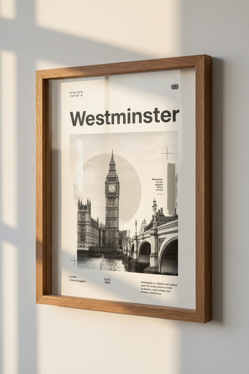Westminster London Wall Art Print | Minimalist Travel Poster | Modern Office Decor
