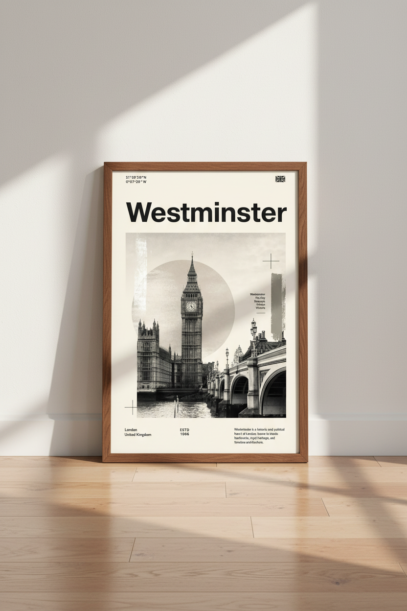Westminster London Wall Art Print | Minimalist Travel Poster | Modern Office Decor