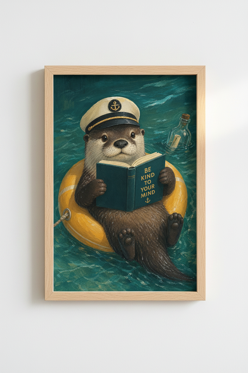 Otter Nautical Wall Art Print | Reading Captain Nursery Decor | Whimsical Animal Poster