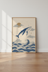 Celestial Whale Wall Art | Indigo Blue Ocean Waves, Starry Sky Nursery Decor