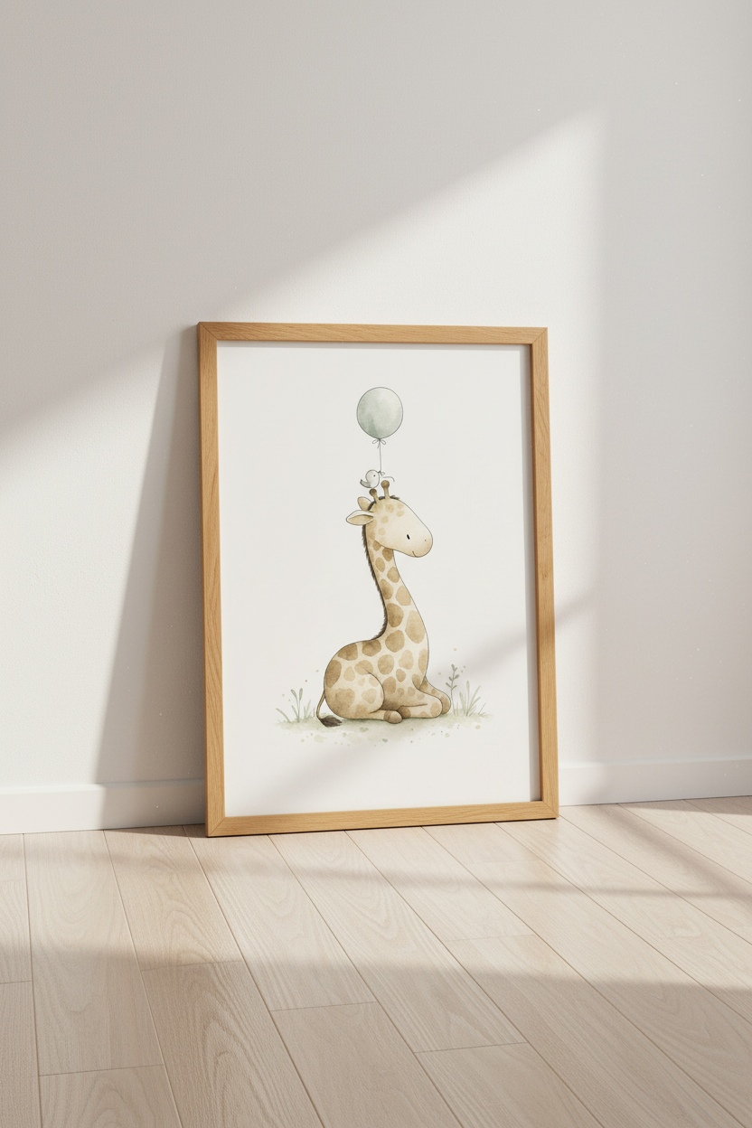 Watercolor Giraffe Wall Art Print | Nursery Decor | Boho Neutral Poster