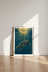 Sea Turtle Wall Art | Gold & Teal Underwater Print, Coastal Bathroom Decor Poster