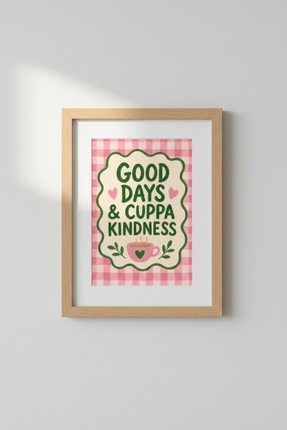 Pink Gingham Wall Art Print | Retro Kitchen Decor | Preppy Aesthetic Poster