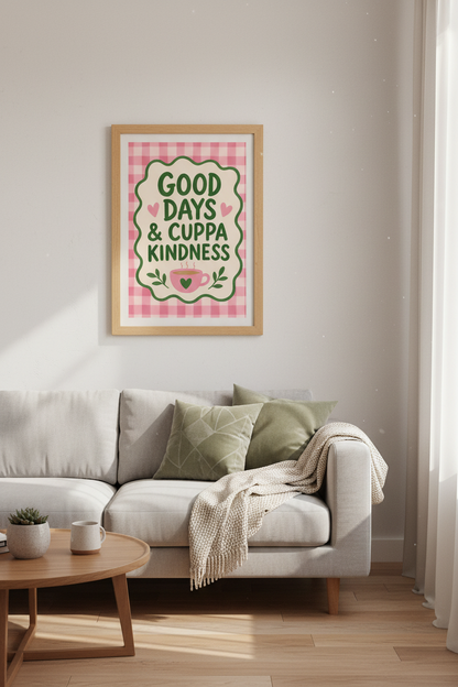 Pink Gingham Wall Art Print | Retro Kitchen Decor | Preppy Aesthetic Poster