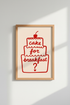 Cake for Breakfast | Red Line Art, Kitchen Decor, Modern Poster