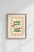 Retro Coffee and Books Poster | Pink and Green Pastel Wall Art | Kitchen & Nook Decor