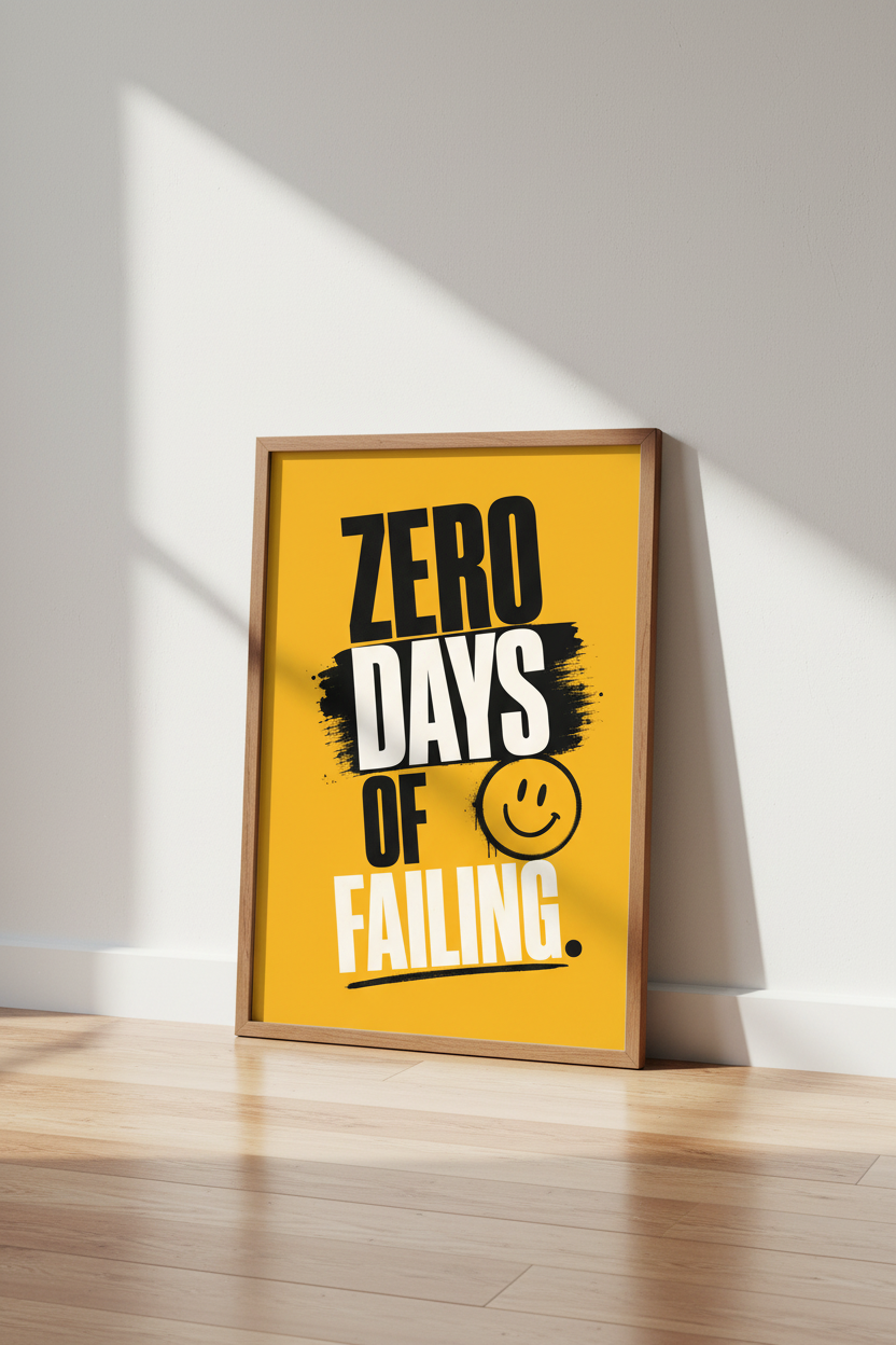 Zero Days of Failing Quote Poster | Office Decor | Urban Street Style Wall Art
