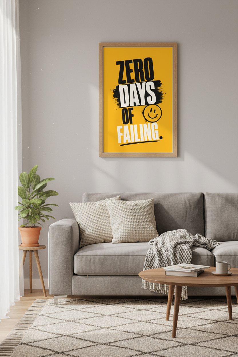 Zero Days of Failing Quote Poster | Office Decor | Urban Street Style Wall Art