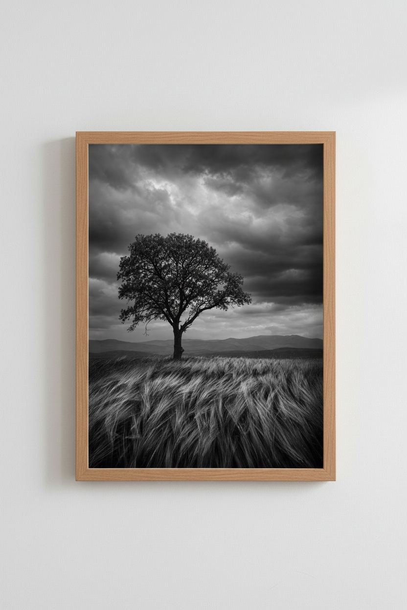 Moody Landscape Print | Black and White Tree Poster, Dramatic Nature Decor